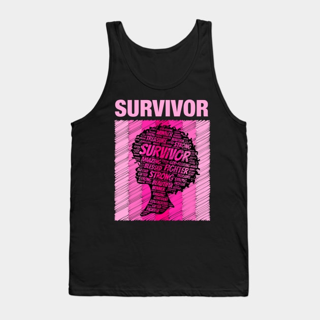 Breast Cancer Survivor African American Woman Pink Afro Tank Top by blackartmattersshop